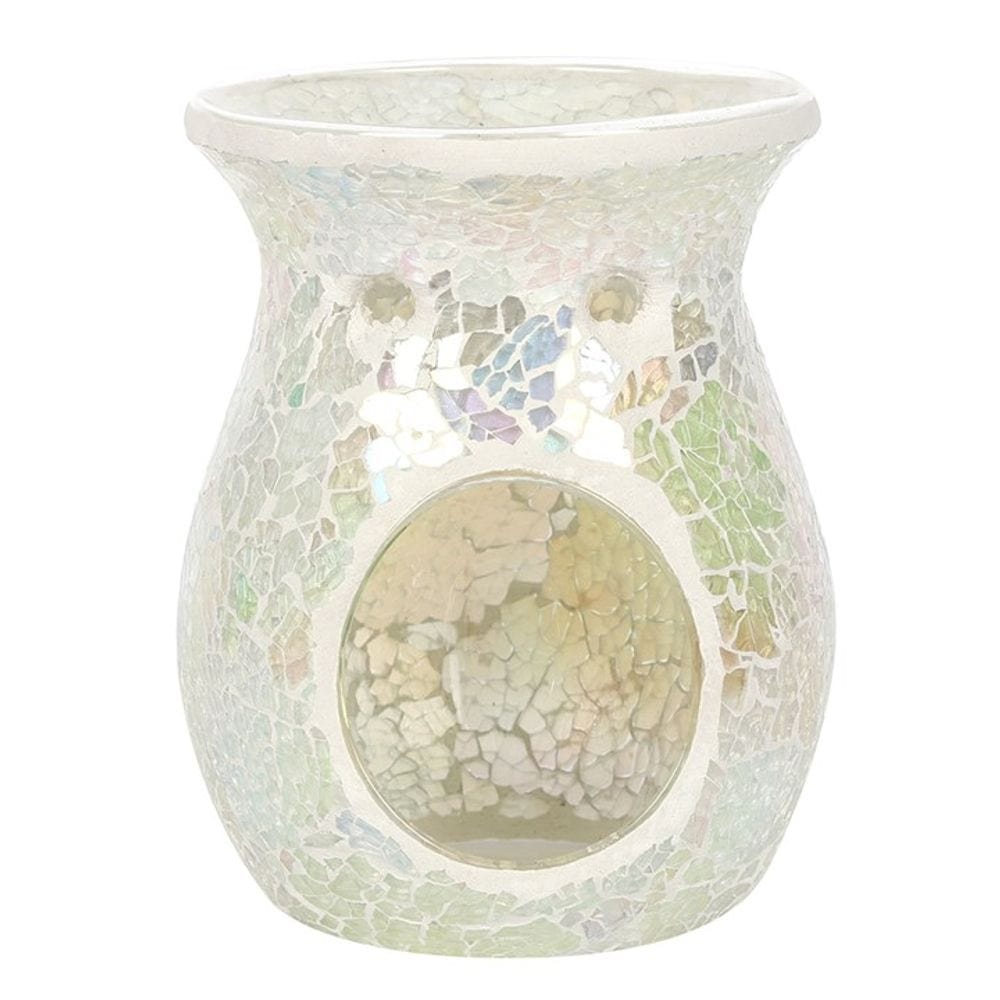 Large White Iridescent Crackle Oil Burner | Calming Colour