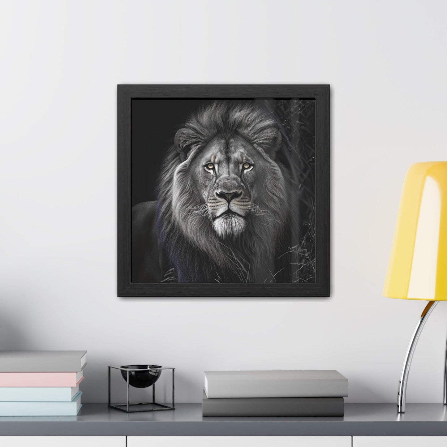 Lion - FRAMED Print "Sovereign Stare: The Lion's Essence" | Calming Colour