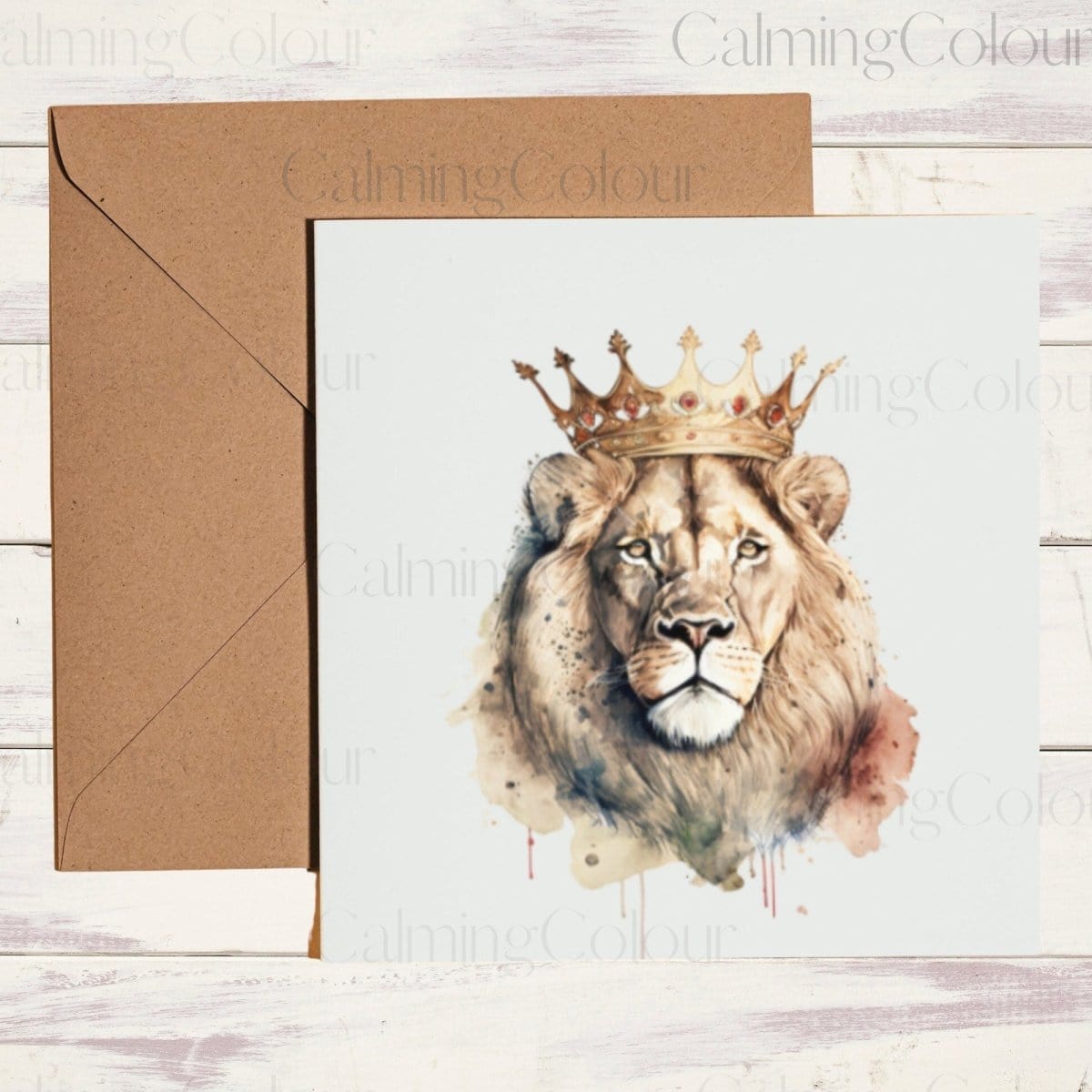 Lion Greeting Card | Lion with Crown | Calming Colour