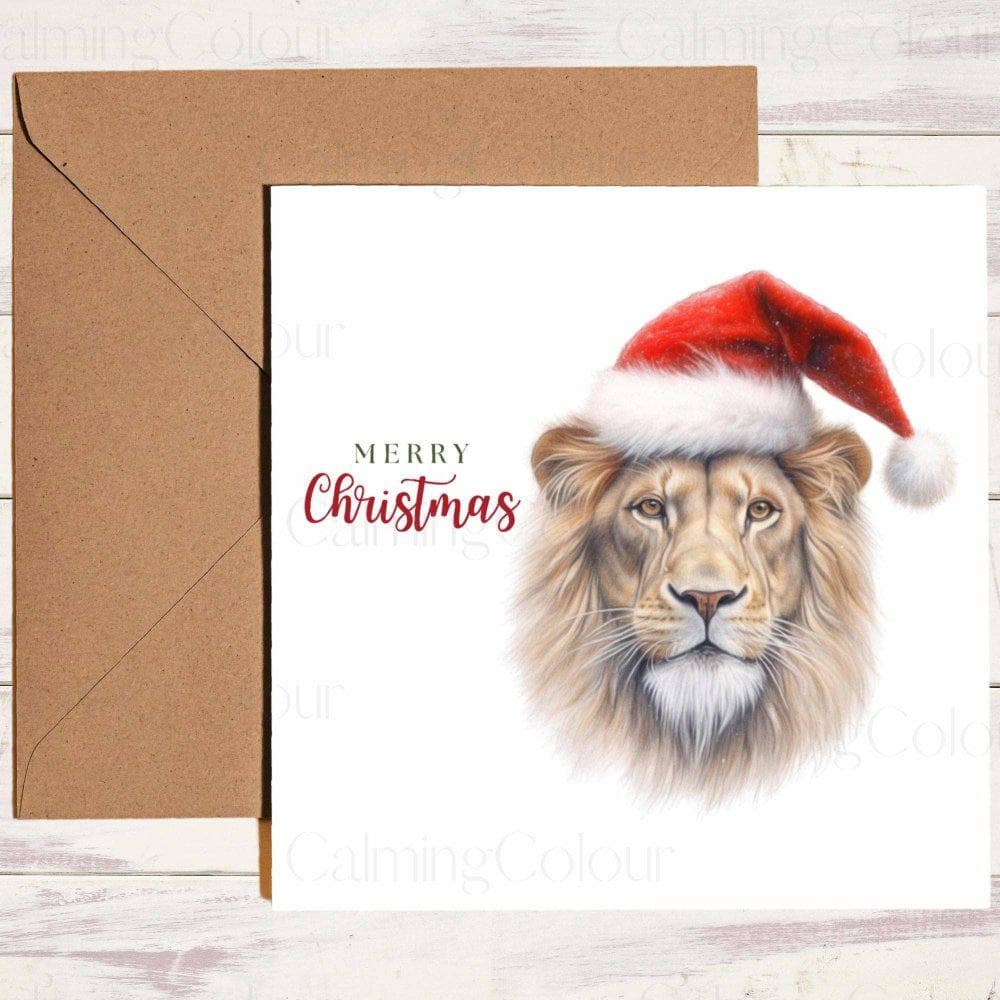 Lion with Red Santa Hat | Christmas Card | Christmas Card