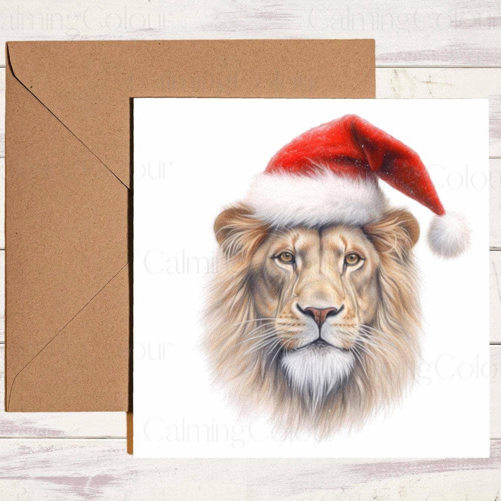 Lion with Red Santa Hat | Christmas Card | Christmas Card