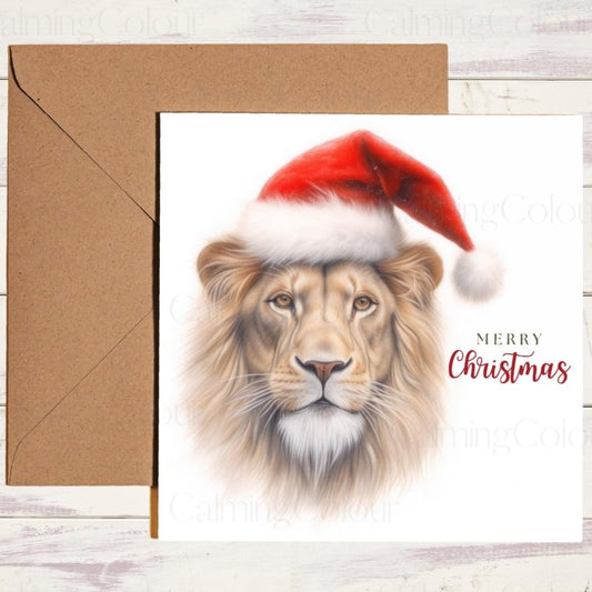 Lion with a Santa Hat | Christmas Card | Christmas Card