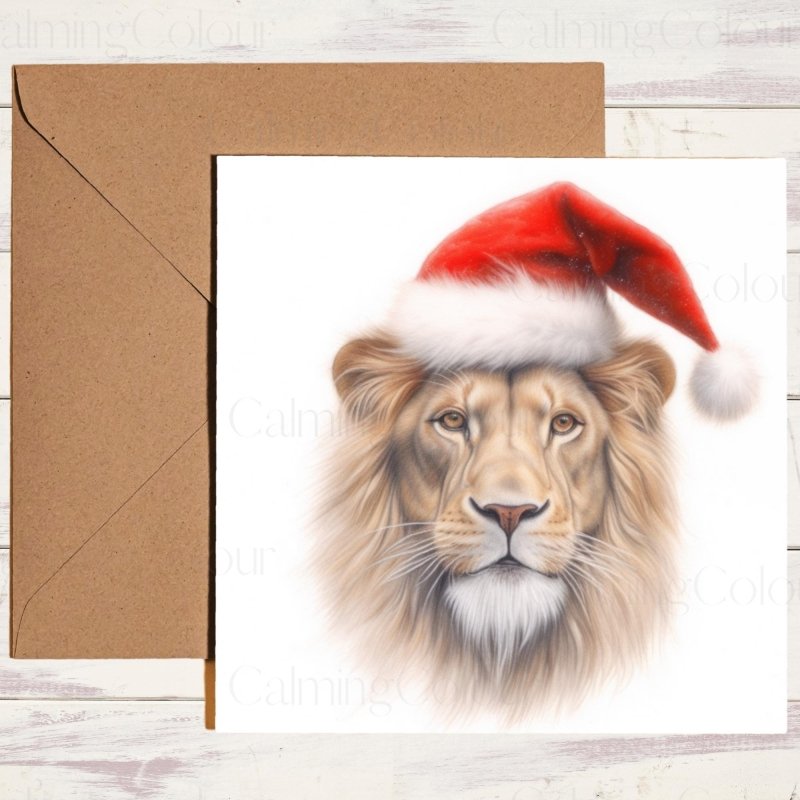 Lion with a Santa Hat | Christmas Card | Christmas Card