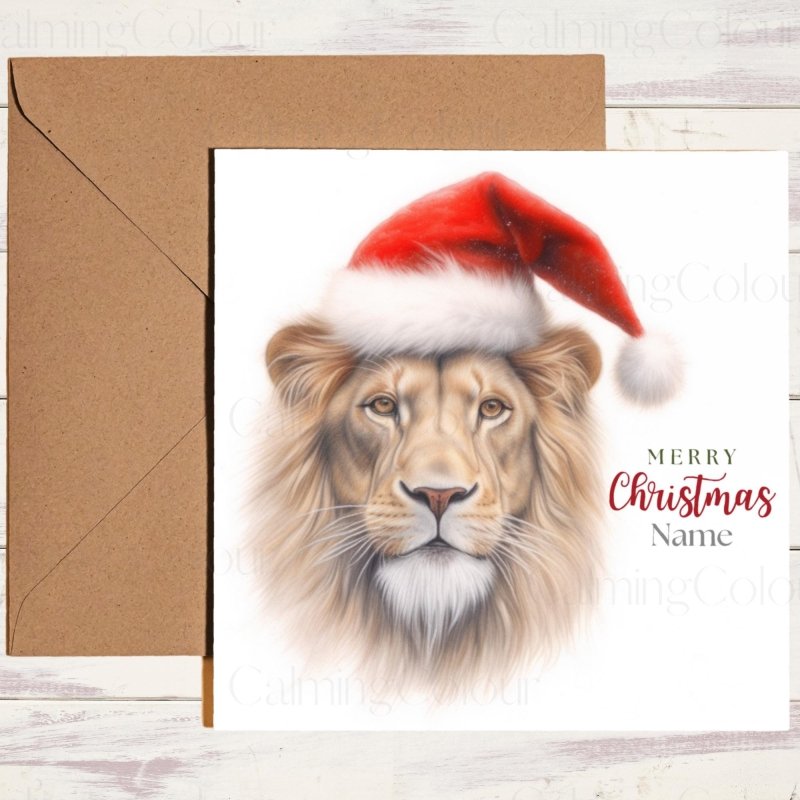 Lion with a Santa Hat | Christmas Card | Christmas Card