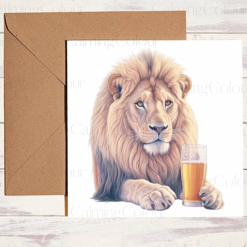 Lion with Pint Glass | Birthday Card | Birthday Card