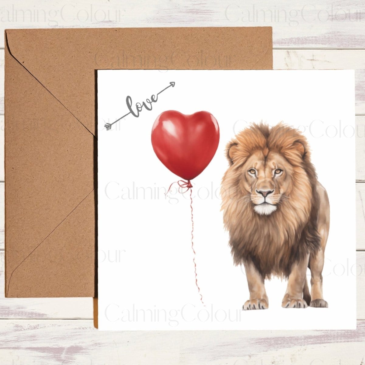 Lion with Red Balloon | Greeting Card | Calming Colour