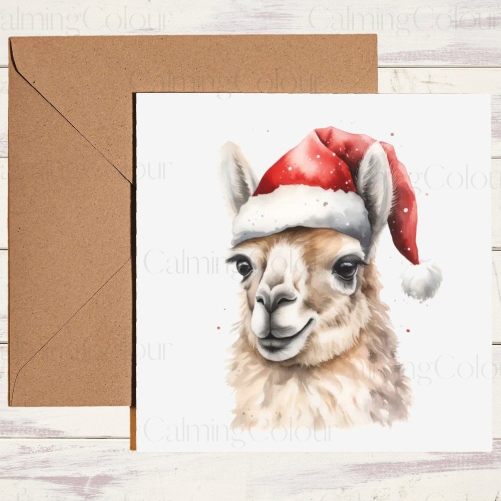 Llama wearing Red Santa Hat | Christmas Card | Calming Colour