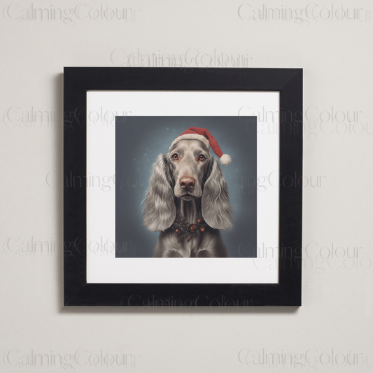 Long - hairded Weimaraner in the Snow | Framed Art Print | Calming Colour