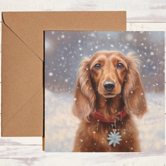 Long - haired Dachshund in the Winter Snow | Christmas Card | Christmas Card