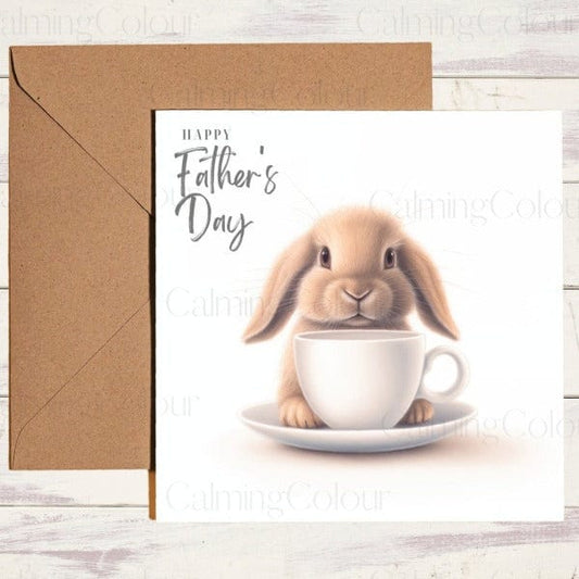 Lop - Earred Bunny with TeaCup | Father's Day Card | Calming Colour