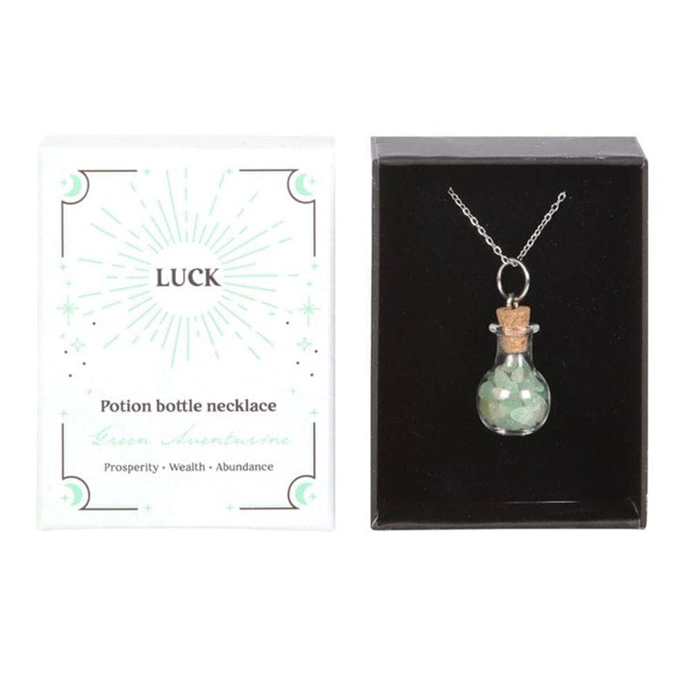 Luck Green Aventurine Crystal Chip Potion Bottle Necklace | Calming Colour