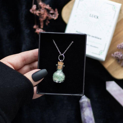 Luck Green Aventurine Crystal Chip Potion Bottle Necklace | Calming Colour