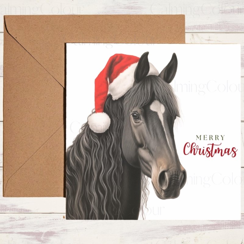 Majestic Black Horse | Festive Christmas Card | Christmas Card