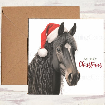 Majestic Black Horse | Festive Christmas Card | Christmas Card
