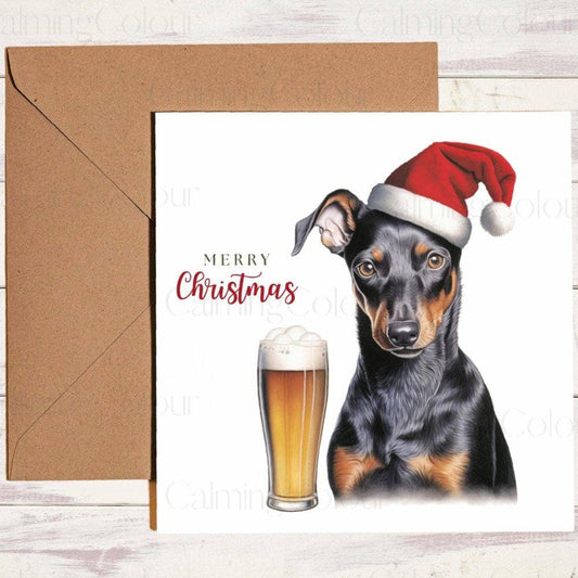 Manchester Terrier wearing Red Santa Hat | Christmas Card | Christmas Card