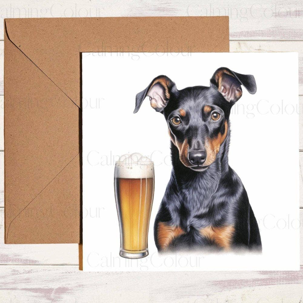 Manchester Terrier with a Pint Glass | Greeting Card | Birthday Card | Birthday Card