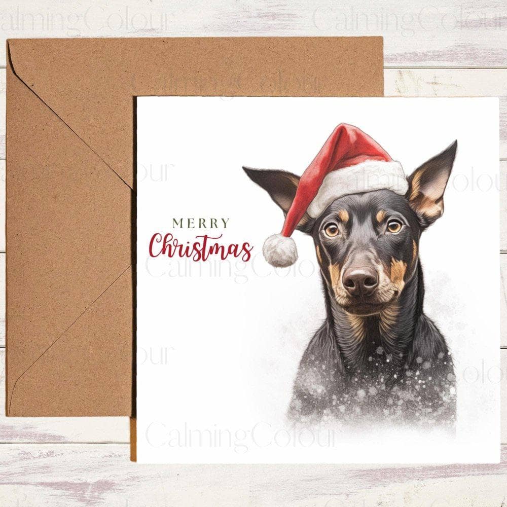 Manchester Terrier with Red Santa Hat | Christmas Card | Christmas Card