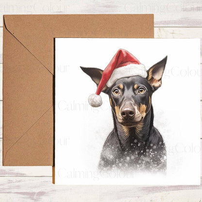 Manchester Terrier with Red Santa Hat | Christmas Card | Christmas Card