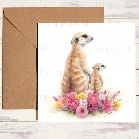 Meerkat with Young Meerkat | Mother's Day Card | Calming Colour