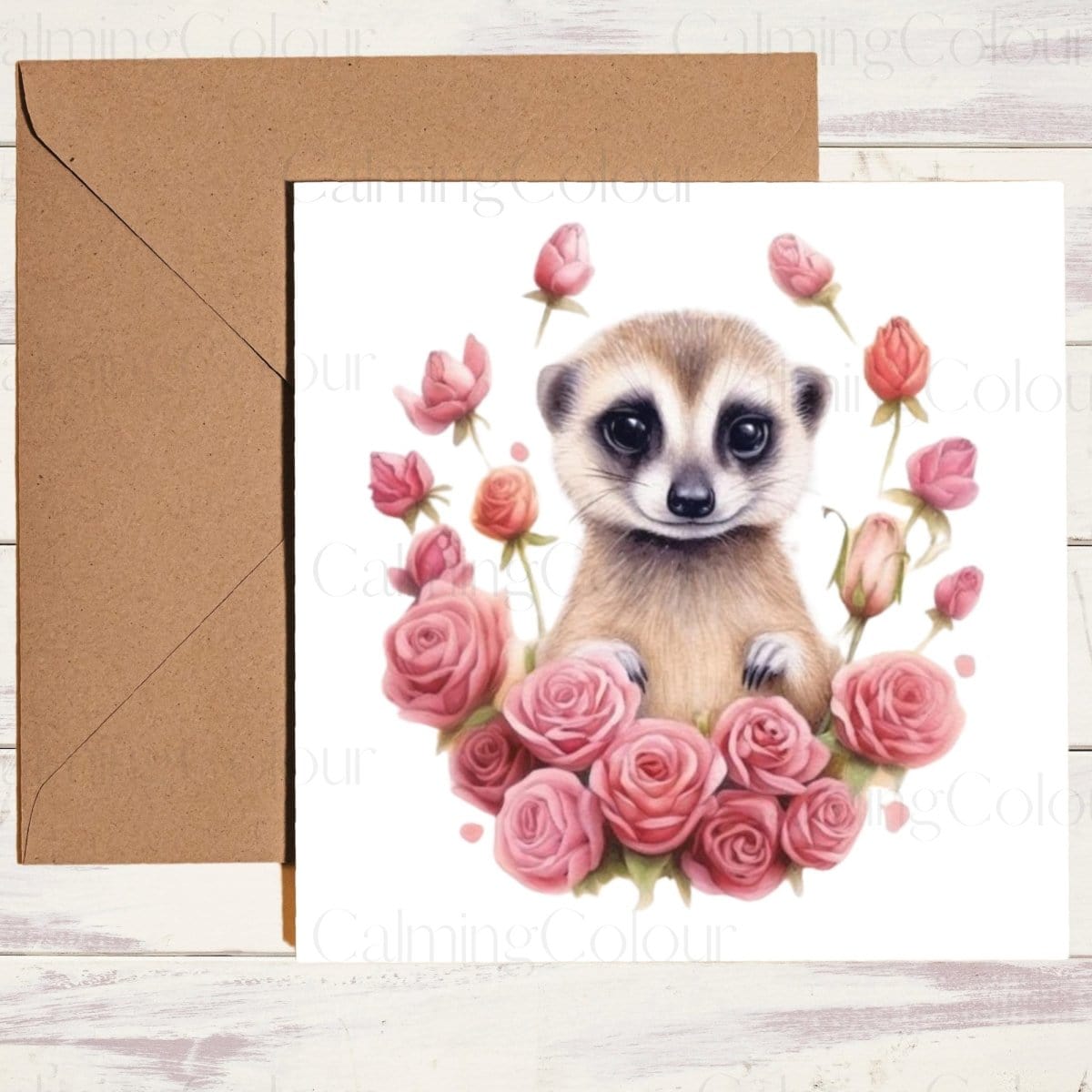 Meerkat with Flowers | Mother's Day Card | Calming Colour