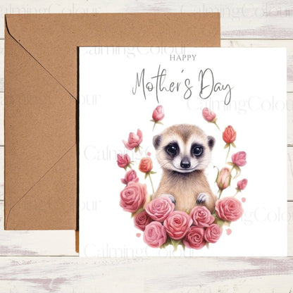 Meerkat with Flowers | Mother's Day Card | Calming Colour