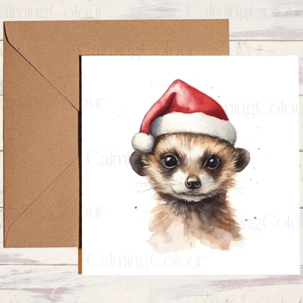 Meerkat wearing Red Santa Hat | Christmas Card | Calming Colour