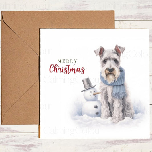 Miniature Schnauzer with Mini Snowman | Christmas Card | Christmas Card