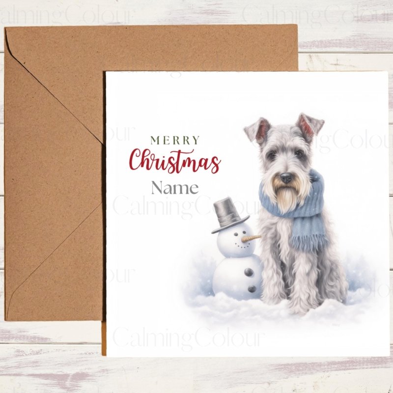 Miniature Schnauzer with Mini Snowman | Christmas Card | Christmas Card