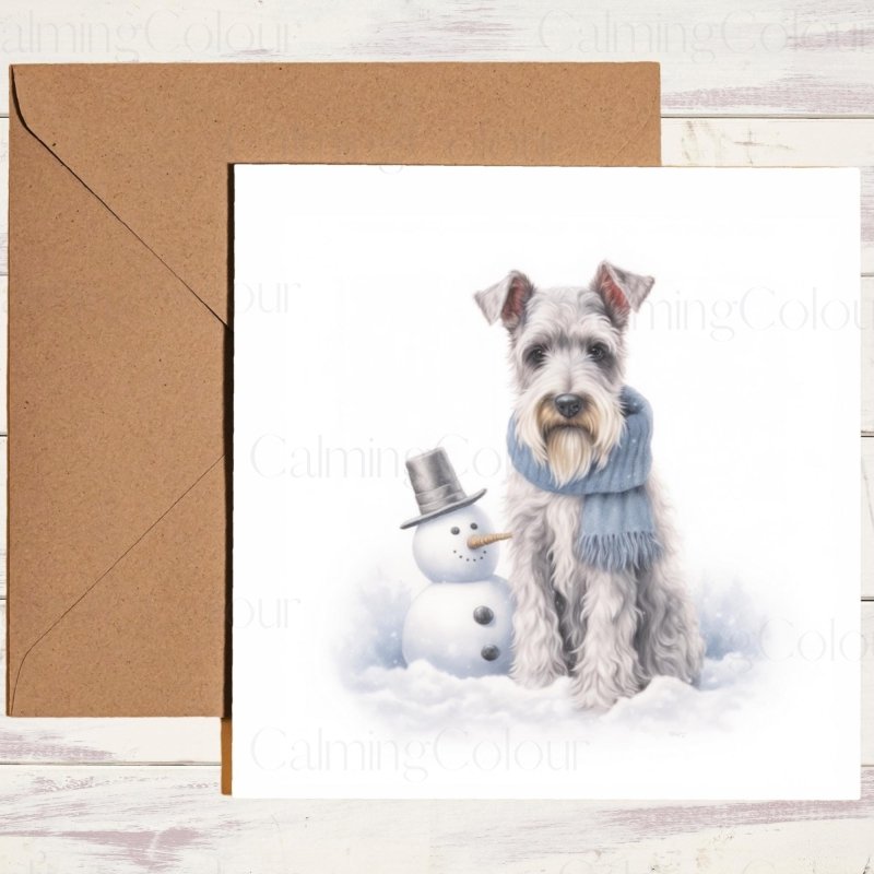 Miniature Schnauzer with Mini Snowman | Christmas Card | Christmas Card