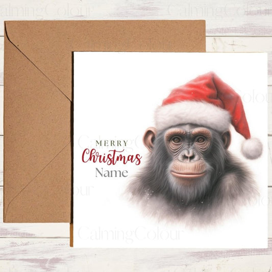 Monkey Wearing a Santa Hat | Christmas Card | Christmas Card