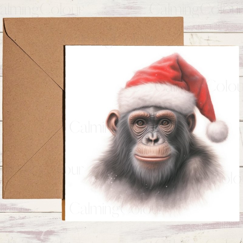 Monkey Wearing a Santa Hat | Christmas Card | Christmas Card