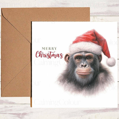 Monkey wearing Red Santa Hat | Christmas Card | Christmas Card