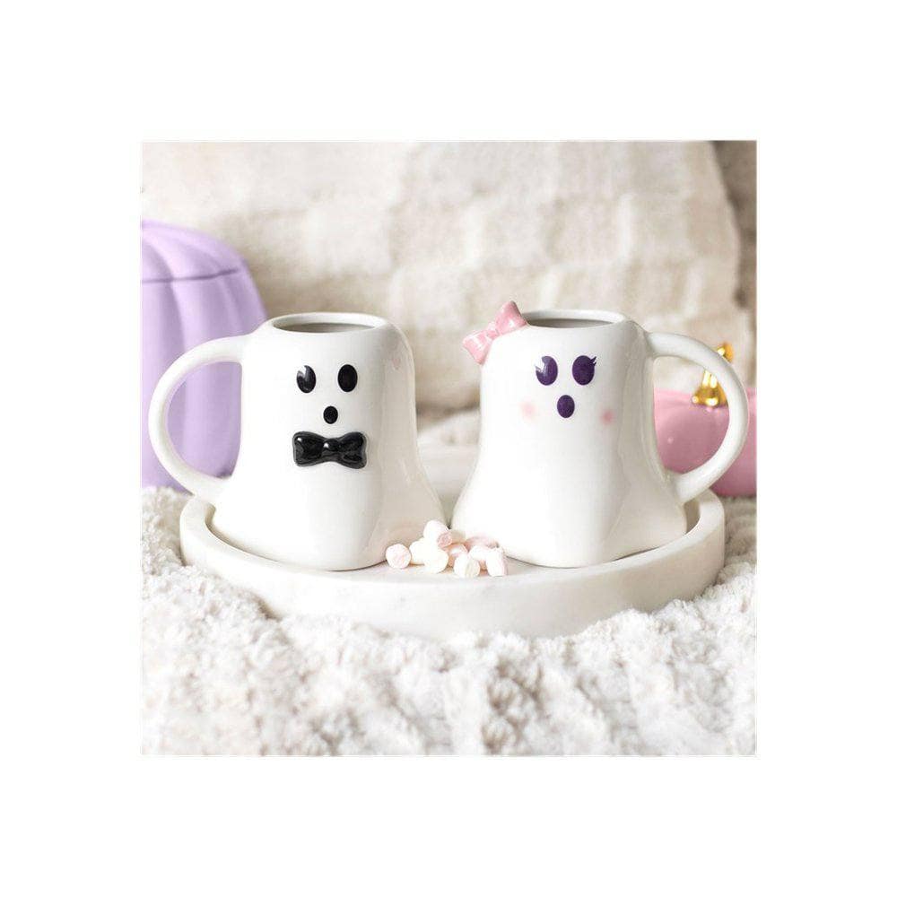 Mr and Mrs Boo Ghost Shaped Mug Set | Calming Colour