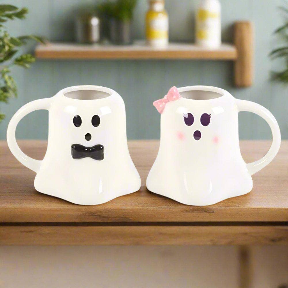 Mr and Mrs Boo Ghost Shaped Mug Set | Calming Colour