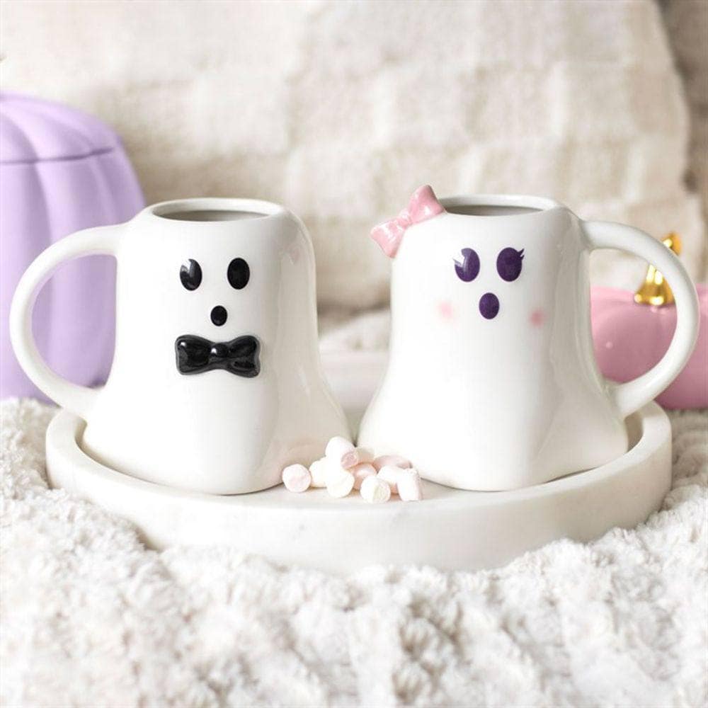 Mr and Mrs Boo Ghost Shaped Mug Set | Calming Colour