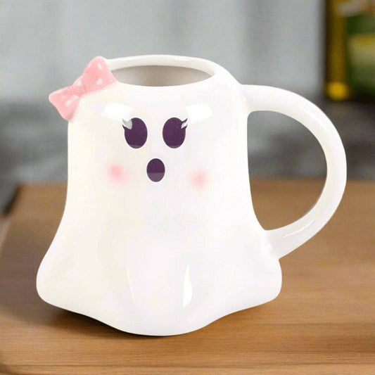 Mrs Boo Ghost Shaped Mug with Bow | Calming Colour