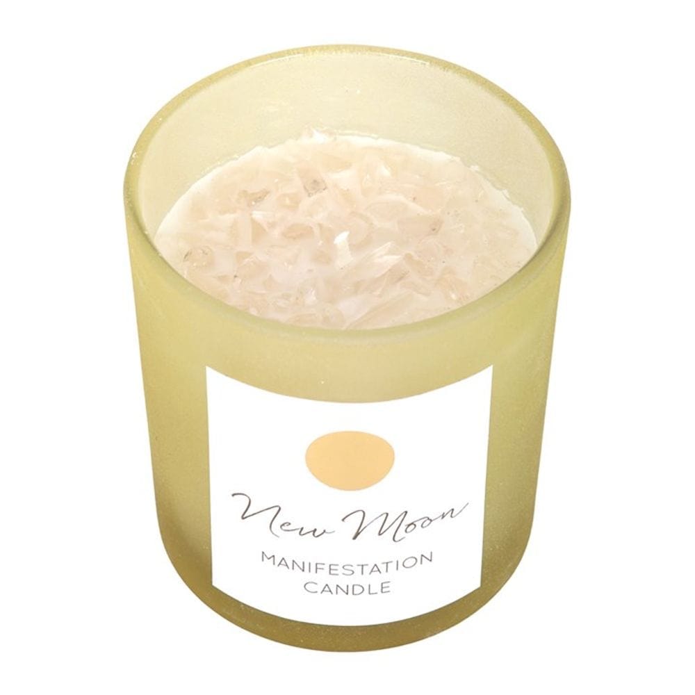 New Moon Wild Orange Manifestation Candle with Clear Quartz | Calming Colour