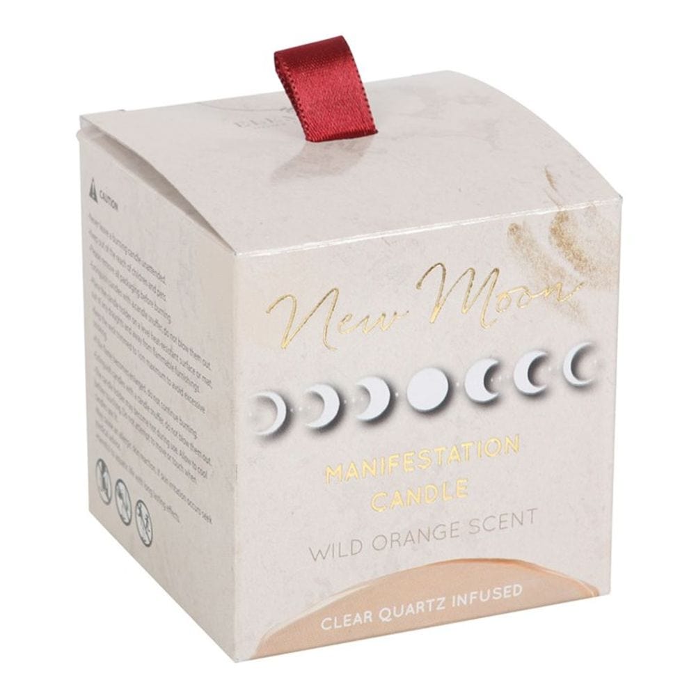 New Moon Wild Orange Manifestation Candle with Clear Quartz | Calming Colour