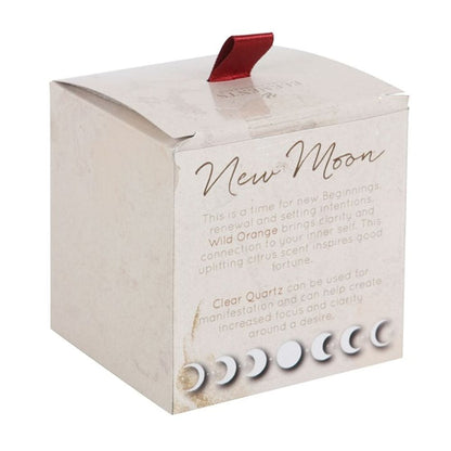 New Moon Wild Orange Manifestation Candle with Clear Quartz | Calming Colour