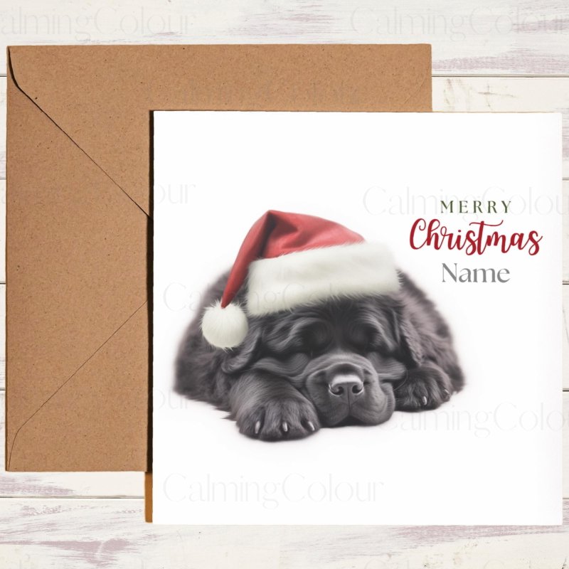 Newfoundland Asleep in Santa Hat | Christmas Card | Christmas Card