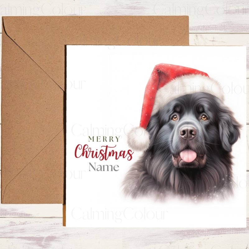 Newfoundland with a Red Santa Hat Christmas Card | Christmas Card