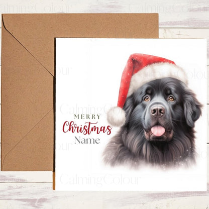 Newfoundland with a Red Santa Hat Christmas Card | Christmas Card