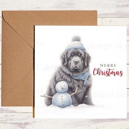 Newfoundland with Mini Snowman | Christmas Card | Christmas Card