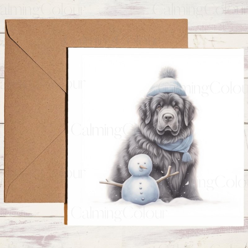 Newfoundland with Mini Snowman | Christmas Card | Christmas Card