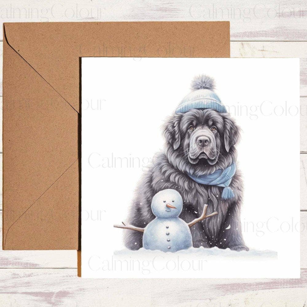 Newfoundland with Mini Snowman | Christmas Card | Calming Colour