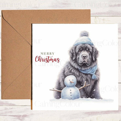 Newfoundland with Mini Snowman | Christmas Card | Calming Colour