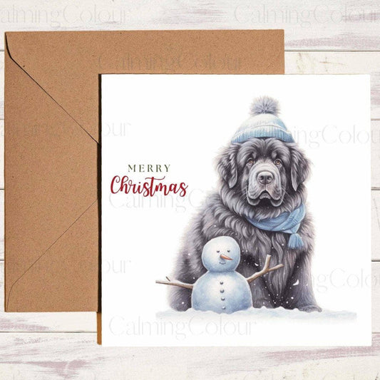 Newfoundland with Mini Snowman | Christmas Card | Christmas Card