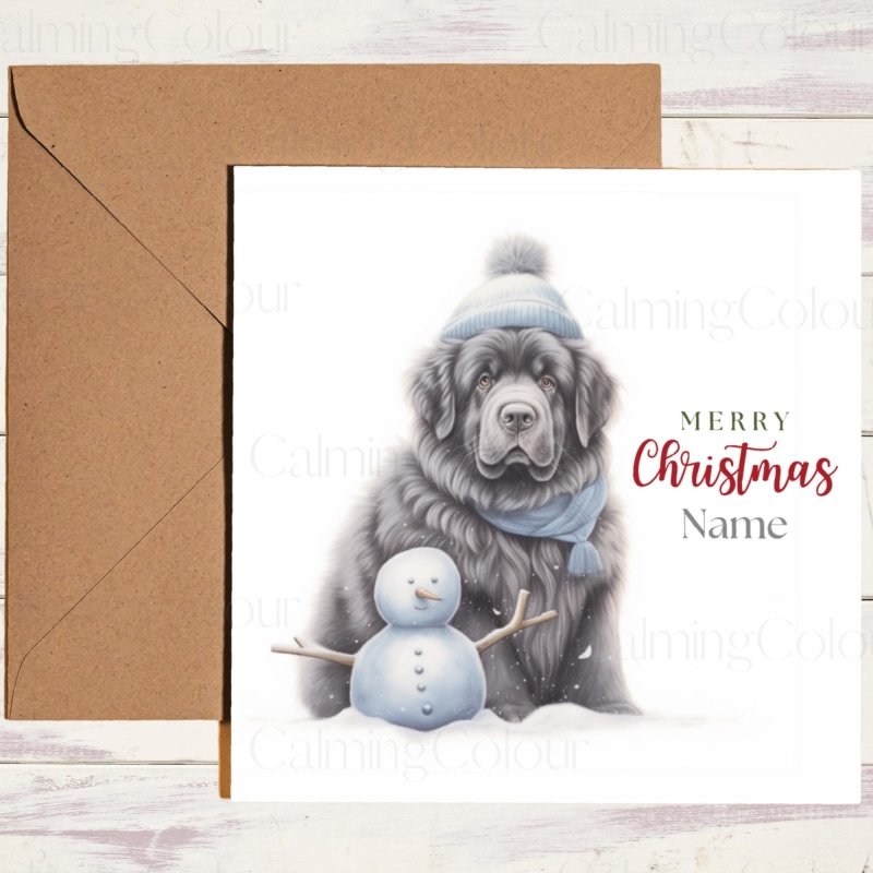 Newfoundland with Mini Snowman | Christmas Card | Christmas Card