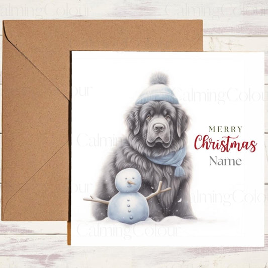 Newfoundland with Mini Snowman | Christmas Card | Christmas Card