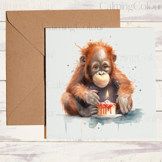 Orangutan Greeting Card | Birthday Card | Single Card | Calming Colour